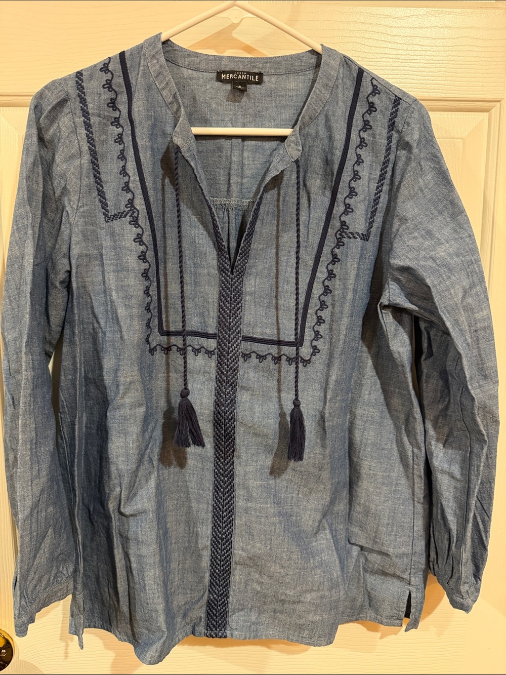 J. Crew Light Blue Embroidered Chambray Button-Down Shirt